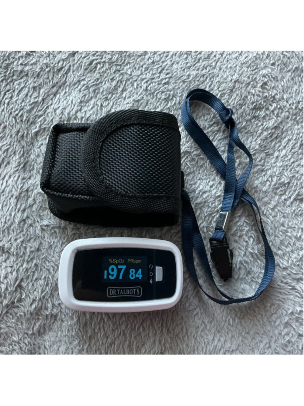 Dr. Talbot's Fingertip Pulse Oximeter SpO2 & Pulse Rate White/Black. W/case.